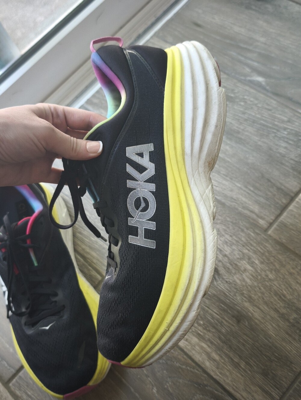HOKA Bondi 8 Men’s Size 13 Black Rainbow Multicolor Running Shoes Sneakers